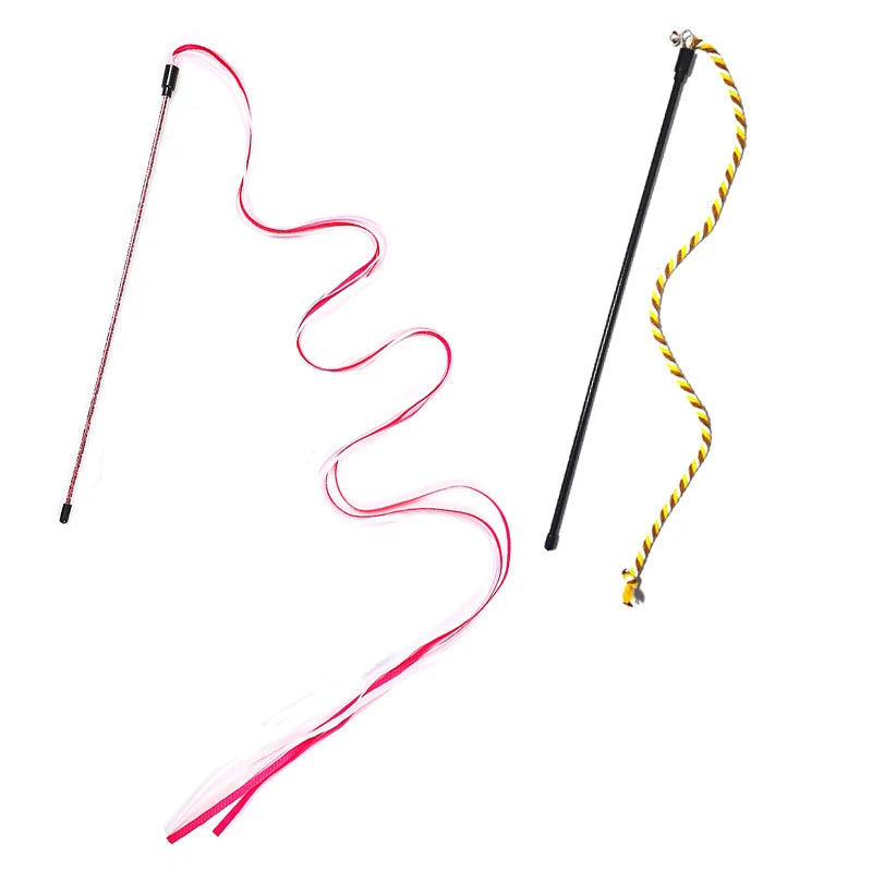 Interactive Cats Toys Long Satin Ribbon Cat Teaser Rod Toy Kitten Playing Teaser Wand Toy Cat Stick Toy - 2pcs B