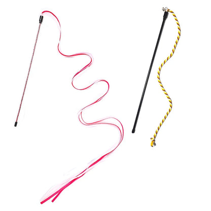 Interactive Cats Toys Long Satin Ribbon Cat Teaser Rod Toy Kitten Playing Teaser Wand Toy Cat Stick Toy - 2pcs B