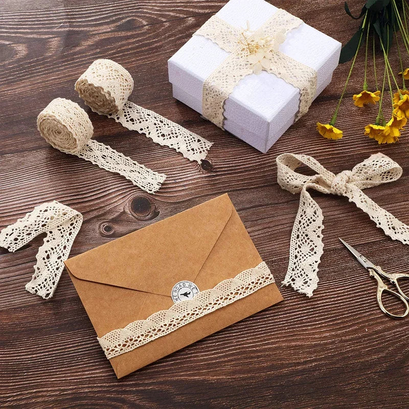 2/5M Cotton Lace Trim Vintage Lace Ribbon Crochet Cotton Lace Scalloped Edge for Bridal Wedding Decor DIY Craft Sewing Suppli