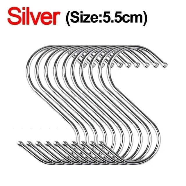 Stainless Steel S Hooks with Sharp Tip Utensil Meat Clothes Hanger Hanging Hooks for Butcher Shop Kitchen Baking Tools - smal