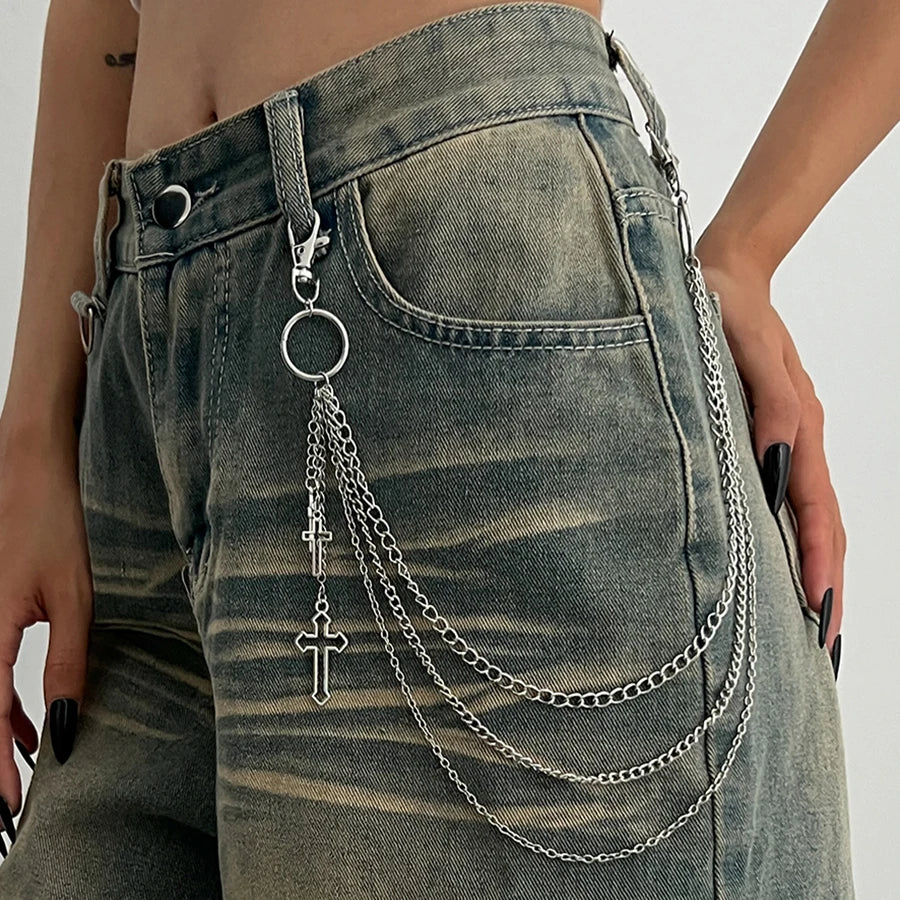 Salircon Punk Multilayer Metal Star Pendant Pant Chain Hip Hop Waist keychain Jeans Chain Women Trendy Jewelry Accessories Gi