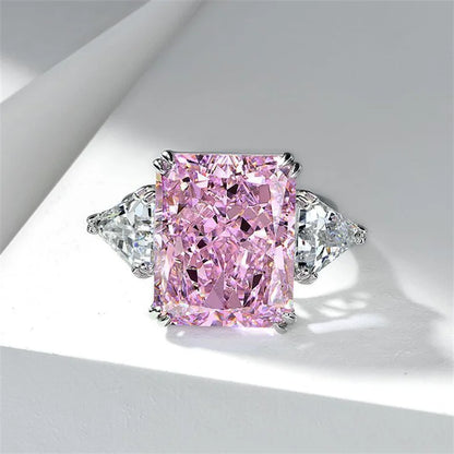 Luxury Geometric Big Square Stone Rings For Women Silver Color Charm Pink Yellow Zircon Wedding Bands Index Finger Party Jewe