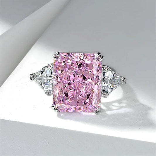 Luxury Geometric Big Square Stone Rings For Women Silver Color Charm Pink Yellow Zircon Wedding Bands Index Finger Party Jewe