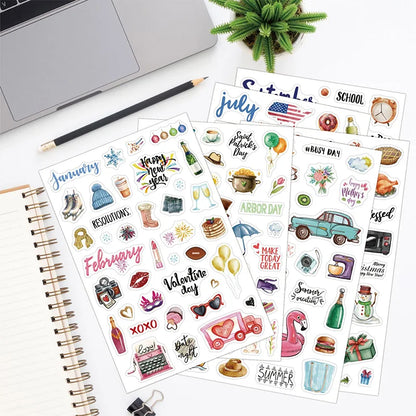 210 Cartoon-themed Planner Stickers English Schedule Management Labels Daily Journal Decorations Holiday-themed Index Tabs