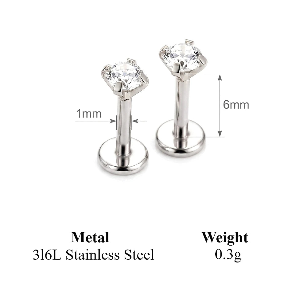 2/8PCS Stainless Steel Eearring Nose Stud Cartilage Piercing Jewelry Helix Tragus Lip Flat Back Tiny Earrings for Women 18G