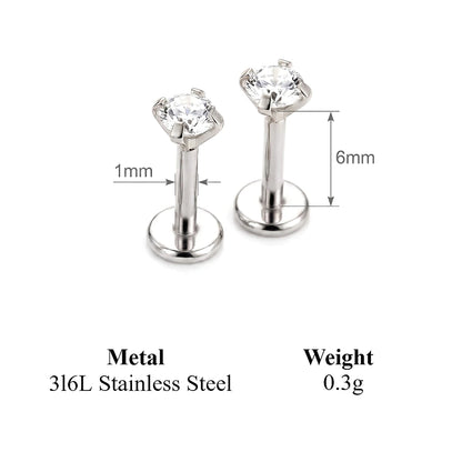 2/8PCS Stainless Steel Eearring Nose Stud Cartilage Piercing Jewelry Helix Tragus Lip Flat Back Tiny Earrings for Women 18G -