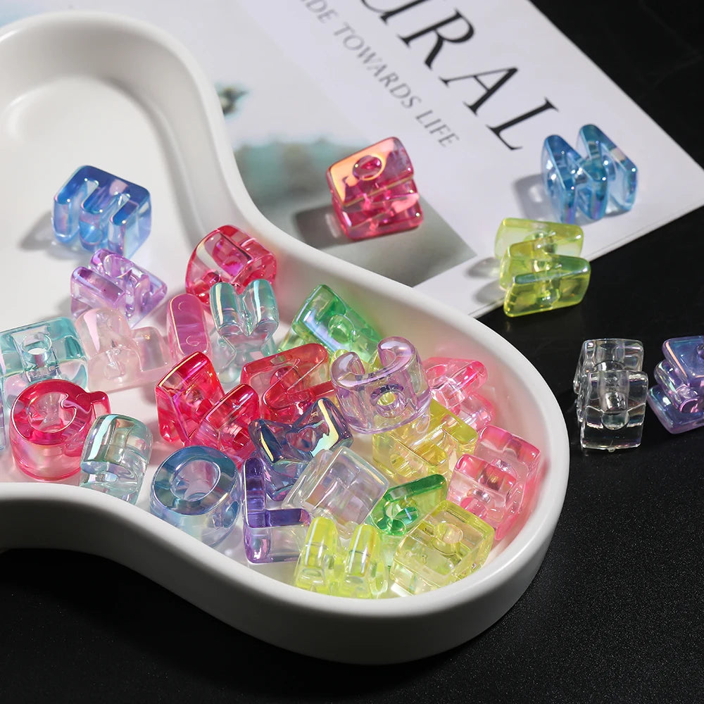 5pcs/lot Multicolour Random Letter Beads Acrylic Transparent Alphabet Bead For Jewelry Making DIY Necklace Keychain Accessori