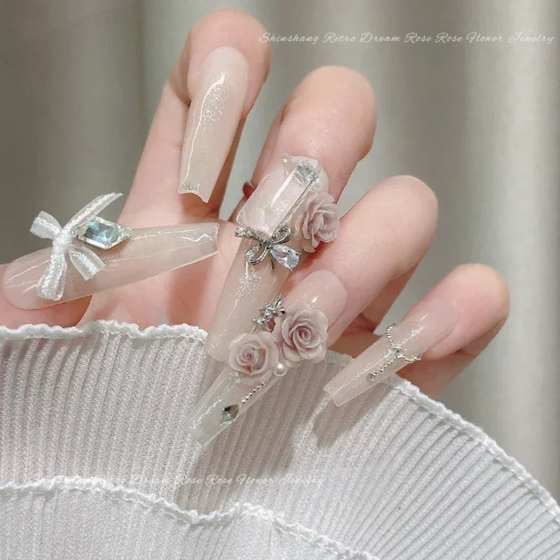 50Pcs Vintage 3D Rose Flowers Nail Art Jewelry Decoration Colorful Halo Dyeing Camellia DIY Fashion Manicure Accessory