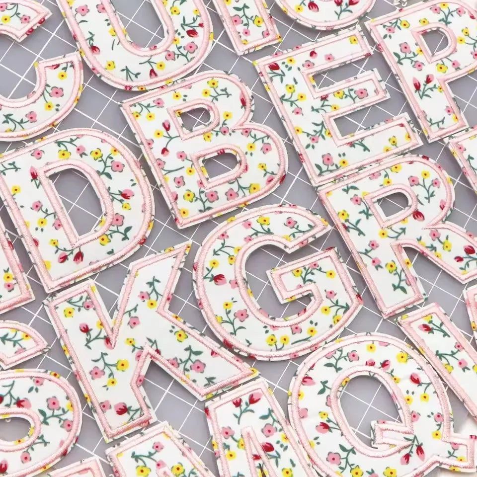 New 3color Iron on Letters for Clothing Flower Embroidery Varsity Alphabet Decor Repair Patches Ironed Adhesive for Hats Shoe