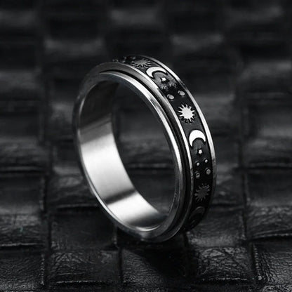 Vintage Stainless Steel Sun Moon Star Rotating Spinning Wedding Promise Anniversary Statement Band Ring Jewelry - 3 / 7