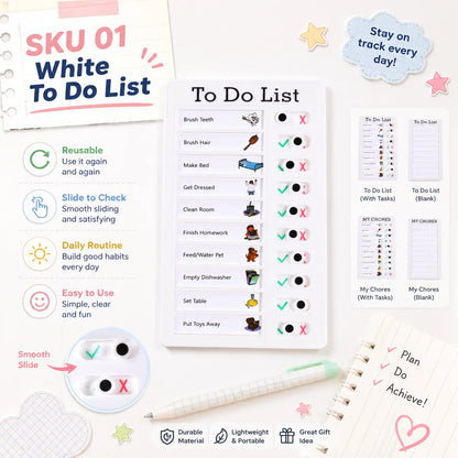 Self Discipline Checklist Board, Replaceable Plastic Chore Chart for Kids Adults, Summer Task Planner & Daily Habit Tracker -