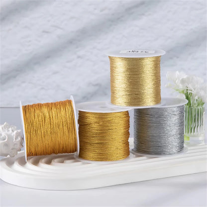 Gold/Silver Thread Macrame Cord Rope Bracelet Necklace Braided String For DIY Tassel Beading Shamballa String Supplies