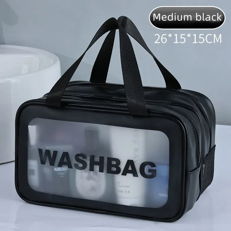 Dry-wet separation double transparent PU makeup bag portable washing bag cosmetic storage bag travel fitness swimming essenti