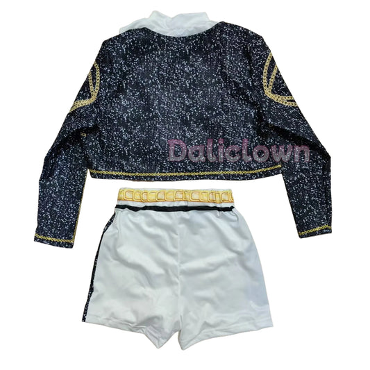 Kids Anime Cosplay Girl Costume Group Idol Singer Performance Show Black Golden Costume Child Halloween Party Clolthes Outfit