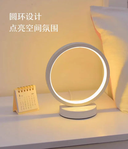 20CM LED Simple Circular Ring Table Lamp Bedroom Bedside Living Room Restaurant Hotel Decorative Lamp Dimmable Round Night Li