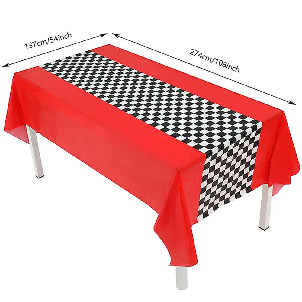 Checkered Race Car Party Black White Checkered Flag Tablecloth Road Tablecloth Racetrack TableCover Racing Birthday Party Dec