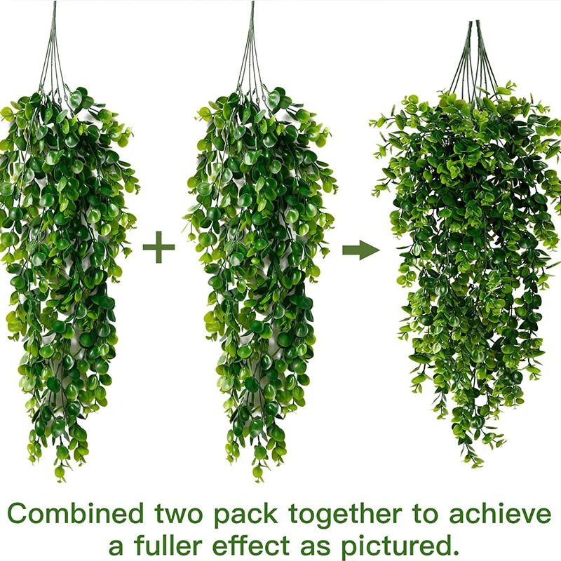 Artificial Hanging Plants Faux Eucalyptus Leaf Greenery Vine Outdoor UV Resistant Plastic Plants for DIY Home Wedding Decorat