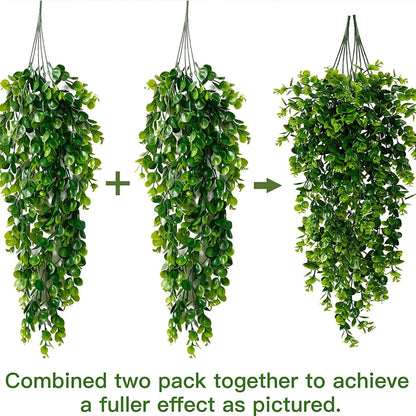 Artificial Hanging Plants Faux Eucalyptus Leaf Greenery Vine Outdoor UV Resistant Plastic Plants for DIY Home Wedding Decorat