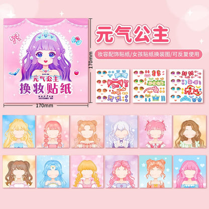 Stickers Book Handicrafts Creative Kids Stickers 15 Pages Toy Puzzle Reusable for Girls Cartoon Princess Make A Face Stickers
