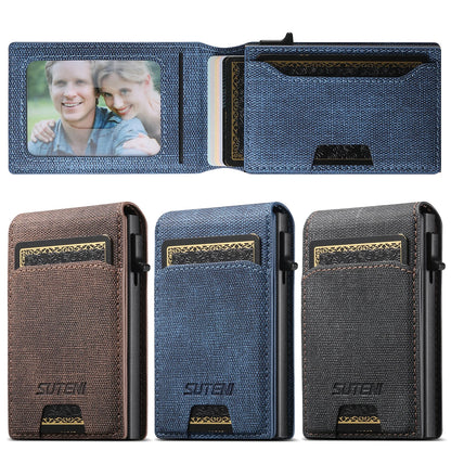 Push-out Card Faux Leather Card Holder Wallet Holder Large Capacity Can Hold 1-12 Cards 1 Photo Black/Brown/Blue
