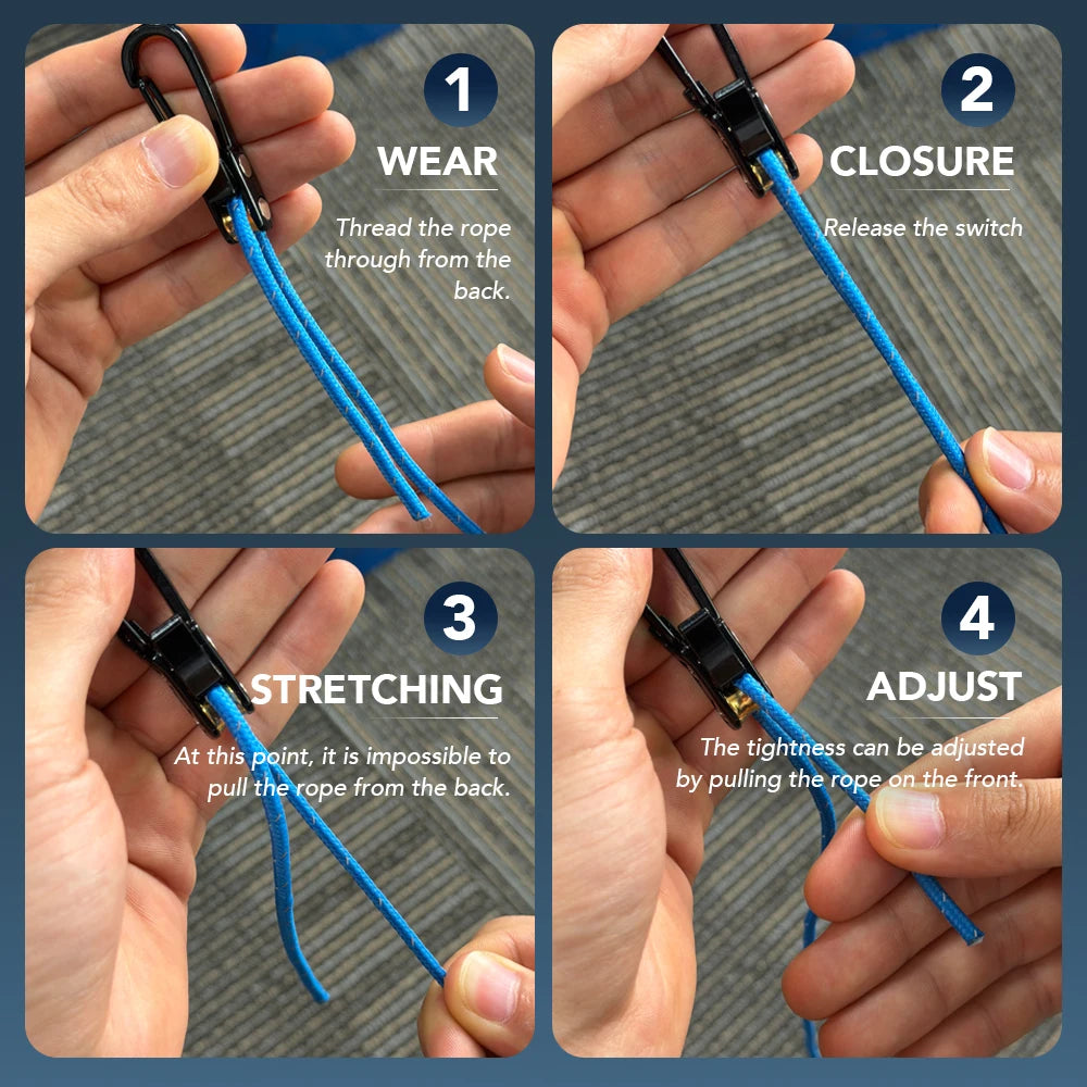 Rope fasteners and tensioners - High-strength retractable paracord with alloy carabiners and windproof binding straps