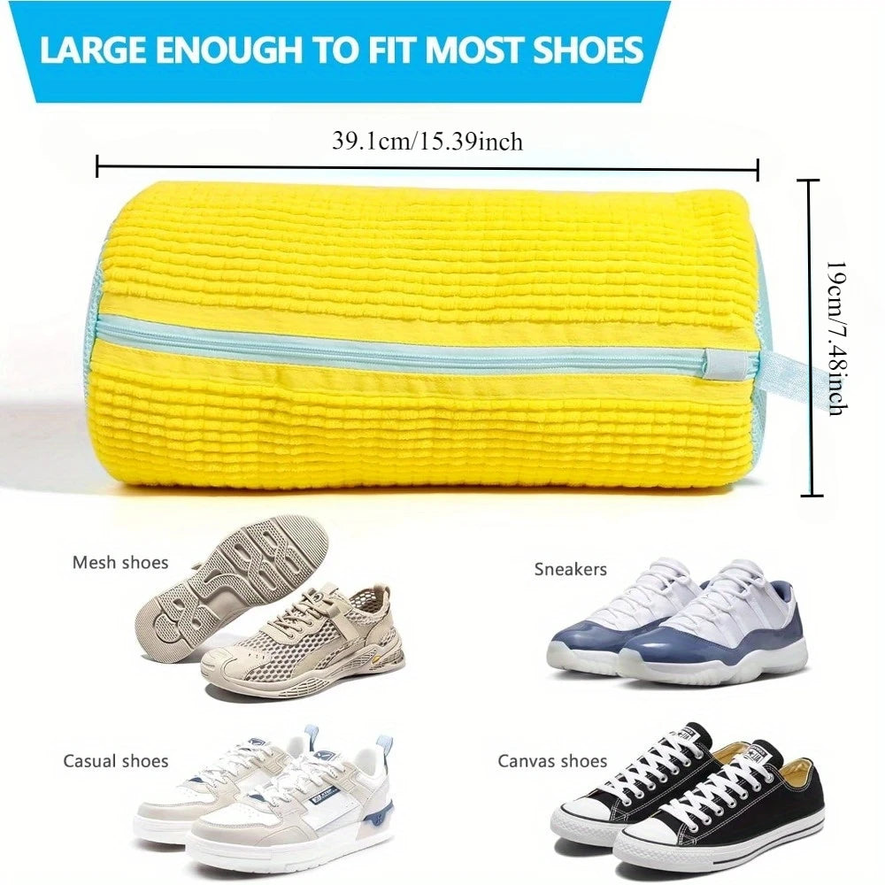 Durable Shoe Washing Machine Bag for All Shoe Types-Yellow with Blue Zipper,Ideal for Sneakers and Casual Shoes,Laundry Wash 