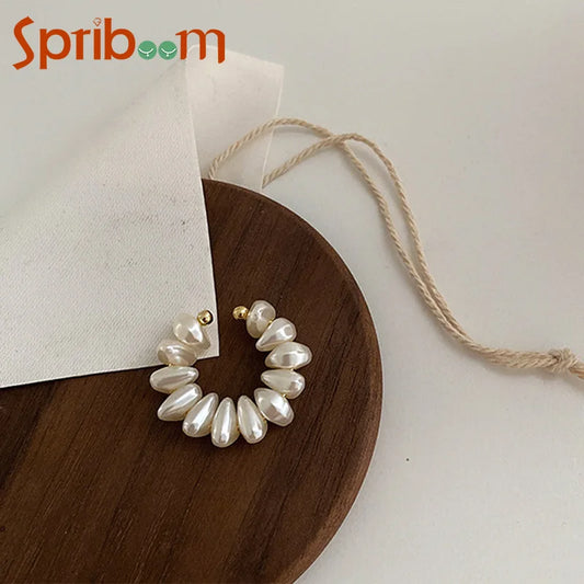 Irregular Pearl Ear Clip Fake Piercing Ear Cuff Artificial Pearls Ear Clips On Earrings Women French Retro Elegant Jewelry Gi