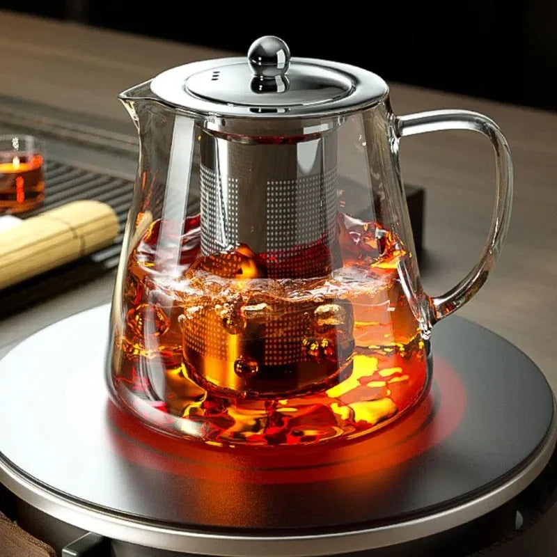 1pc Glass Teapot Heat Resistant Borosilicate Clear Tea Kettle with Removable Stainless Steel Infuser Kettle Kung Fu Teaware S