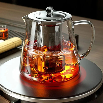 1pc Glass Teapot Heat Resistant Borosilicate Clear Tea Kettle with Removable Stainless Steel Infuser Kettle Kung Fu Teaware S