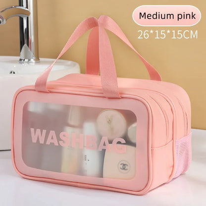 Dry-wet separation double transparent PU makeup bag portable washing bag cosmetic storage bag travel fitness swimming essenti