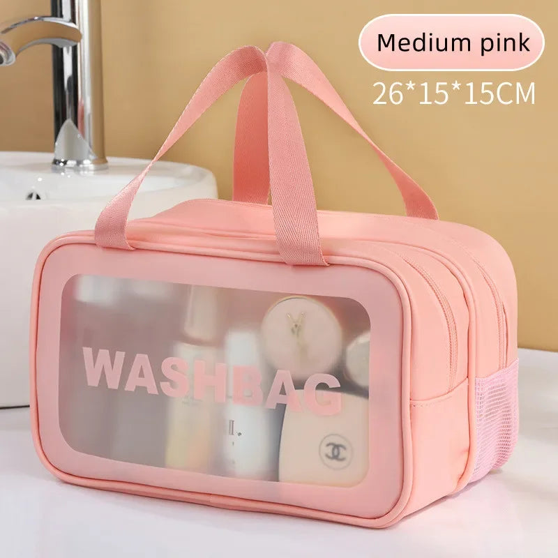 Dry-wet separation double transparent PU makeup bag portable washing bag cosmetic storage bag travel fitness swimming essenti