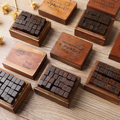 Journal Go 28pcs Alphabet Number Week Stamps Vintage Wooden Letter Stamp Set for Craft Card Making Planner Scrapbooking Journ