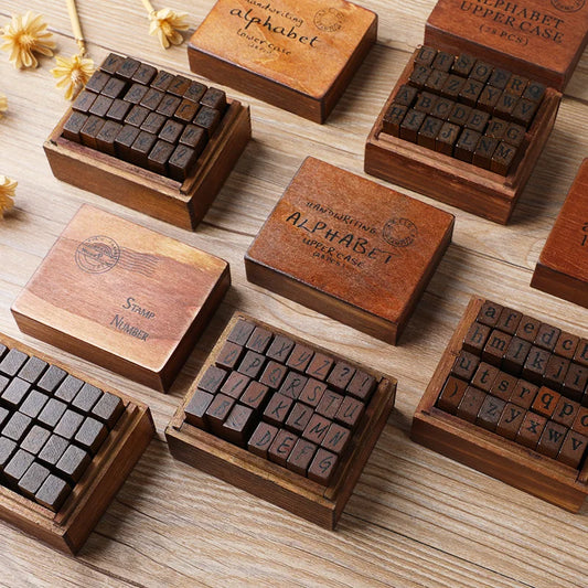 Journal Go 28pcs Alphabet Number Week Stamps Vintage Wooden Letter Stamp Set for Craft Card Making Planner Scrapbooking Journ