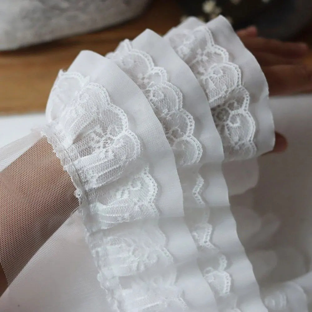 13CM Wide Three Layers Pleated Chiffon Fabric Lace Ruffle Collar Trim Embroidery Ribbon DIY Wedding Dress Doll Clothes Suppli