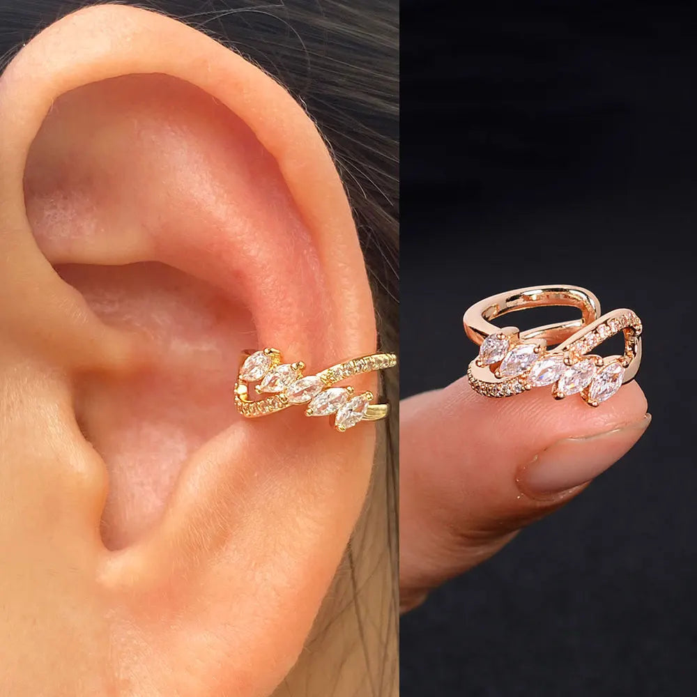 1Piece Zircon Charming Clip On Earrings Ear Cuff Without Piercing Women Geometric C Shape Earscreen Earcuffs Wrap Climb Earri