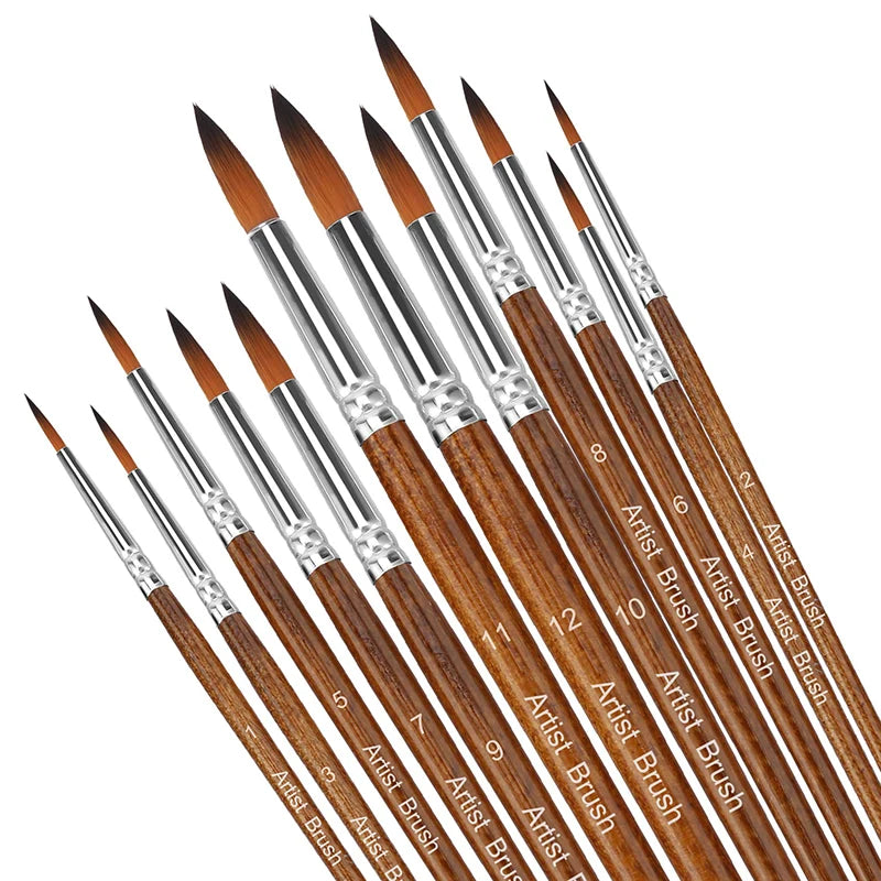 Premium 12-Piece Artist Paint Brush Set - Ultra-Durable Nylon Bristles for Acrylic, Watercolor, Oil & Body Painting - 12pcs B