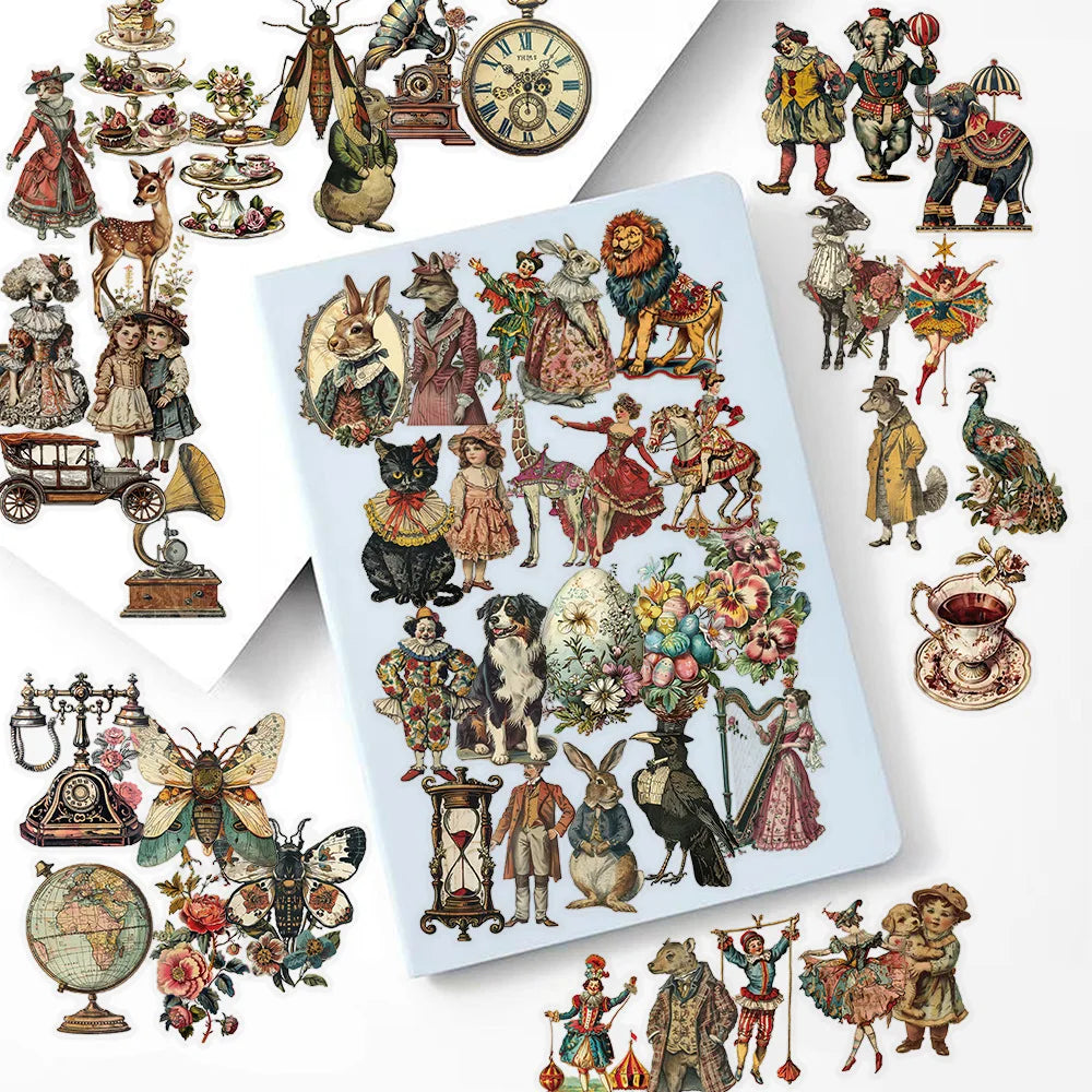 50PCS Victorian Vintage PET Transparent Stickers for Laptop Bicycle Guitar Skateboard Kids DIY Graffiti Waterproof Decals