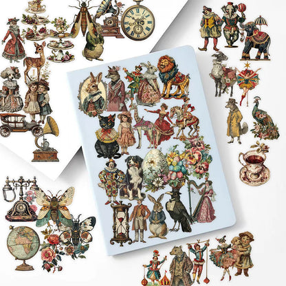 50PCS Victorian Vintage PET Transparent Stickers for Laptop Bicycle Guitar Skateboard Kids DIY Graffiti Waterproof Decals