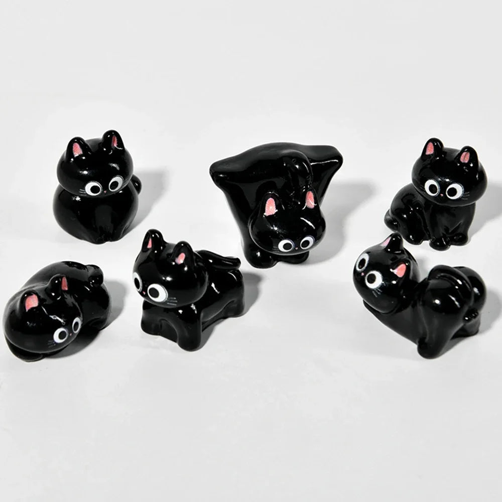 Estatueta de gatos de resina de desenho animado, mini gatinho, ornamentos para casa, criativo, desktop, carro, montado,