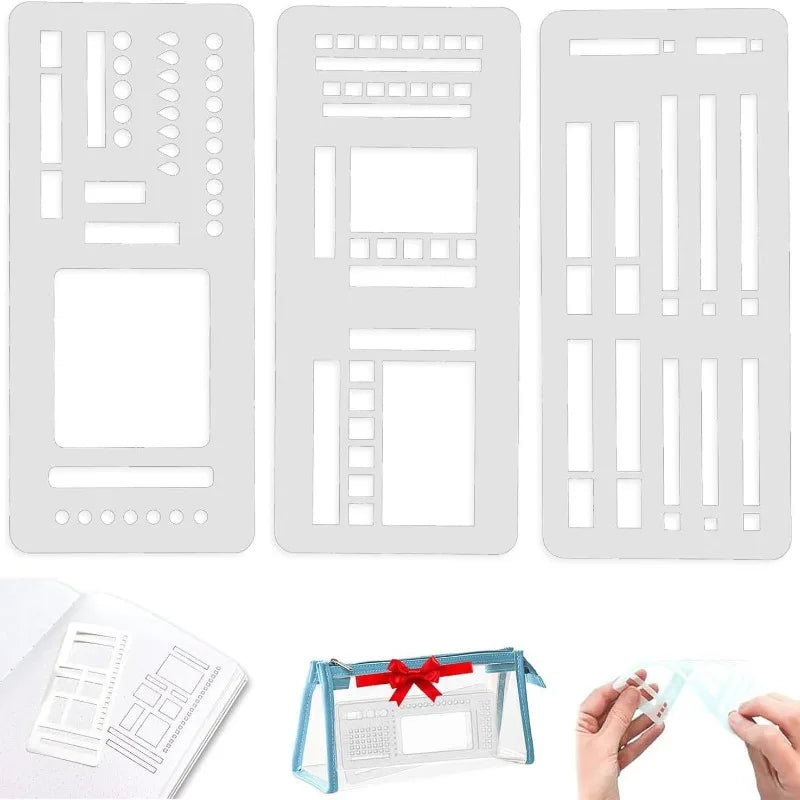 3PCS Planner Stencil Set Handmade Flexible Record Template for Journal Scrapbooking Daily Planning DIY Reusable Stencils Kit