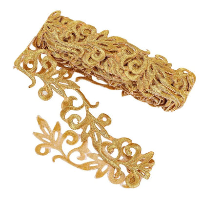 1M Hot Melt Adhesive Metallic Lace Ribbon Crafts DIY Embroidery Lace Trim Iron on Flower 7.6cm Sewing Wedding Dresses Home De