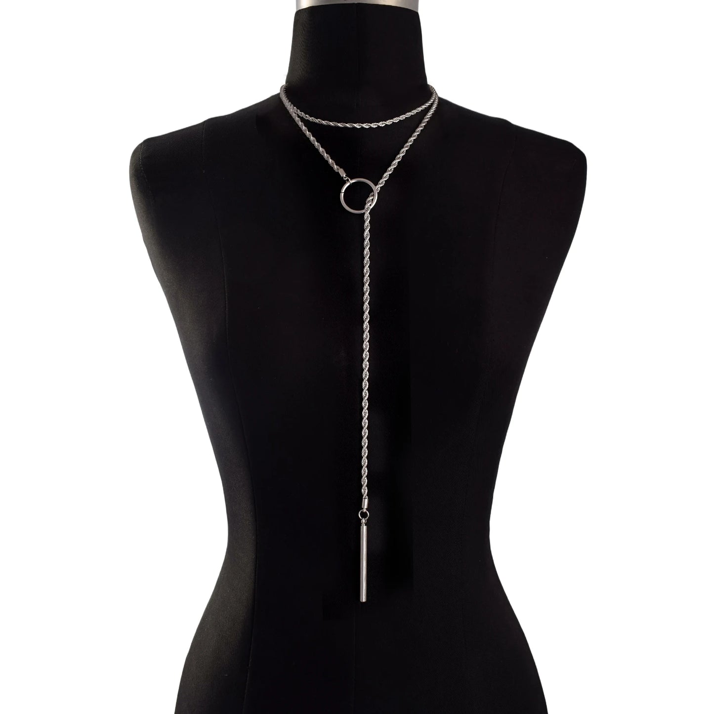 Minimalist Bar Lariat Necklace Twist Wrap Slip Chain Choker Toggle Necklace Layering Statement Goth Punk Jewelry