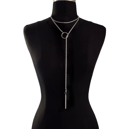 Minimalist Bar Lariat Necklace Twist Wrap Slip Chain Choker Toggle Necklace Layering Statement Goth Punk Jewelry