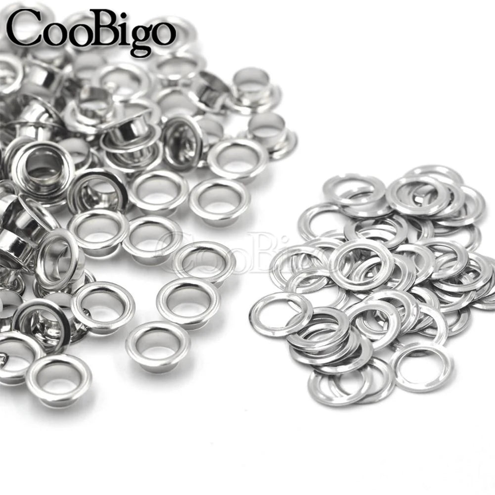 100 Sets Metal Eyelet Grommet Ring Kit for Garment Canvas Sewing Accessories Silver 2mm 3mm 4mm 5mm 6mm 8mm 10mm 12mm 14mm 17