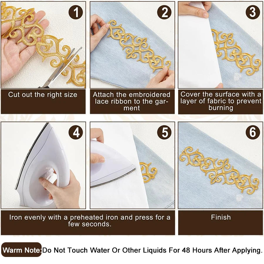 1M Hot Melt Adhesive Metallic Lace Ribbon Crafts DIY Embroidery Lace Trim Iron on Flower 7.6cm Sewing Wedding Dresses Home De