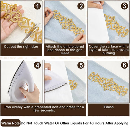 1M Hot Melt Adhesive Metallic Lace Ribbon Crafts DIY Embroidery Lace Trim Iron on Flower 7.6cm Sewing Wedding Dresses Home De