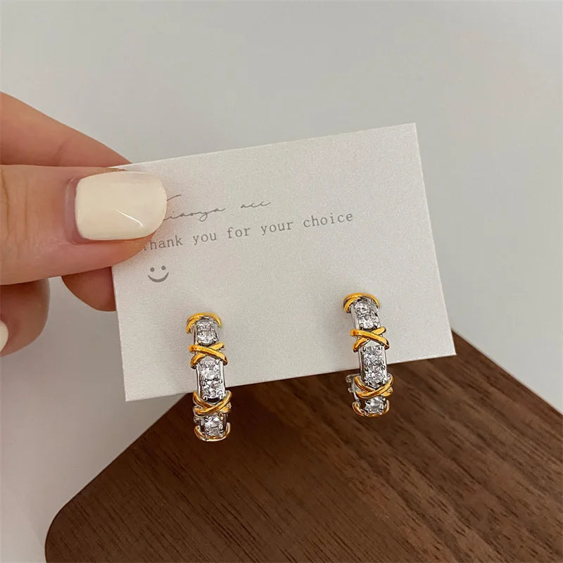 Vintage CC Design Stud Earrings for Women Korean Fashion X Cross Zircon Earring Engagement Jewelry Gifts - e1795jinyin