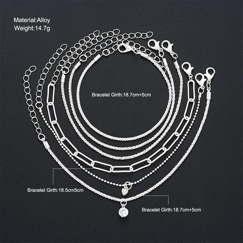 6Pcs 925 Sterling Silver Rhinestone Bracelets for Women Girls Luxury Korean Sparkling Starry Sky Charm Bracelets Party Jewelr
