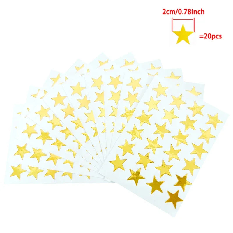 10 Sheets/bag Gold Star Sticker Stamping Five Pointed Star Sticker Children's Reward Sticker Teacher Praise Label - A