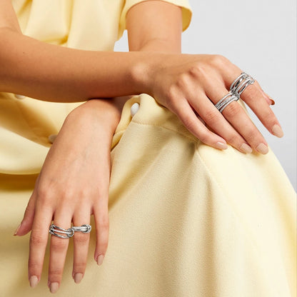 Luxury Cubic Zirconia Gold Plating Multilayer Connecting Rings for Women Fashion Mixed Color Stackable Finger Ring Party Jewe